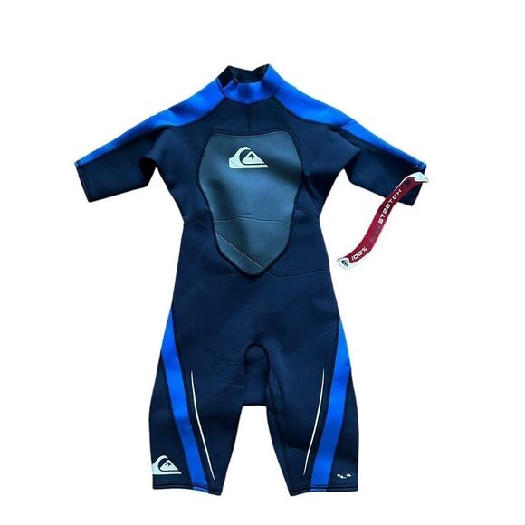 Quicksilver Syncro Shorty Shortie Surf Wetsuit Black Blue Hyperstretch Size 14 - Picture 1 of 8
